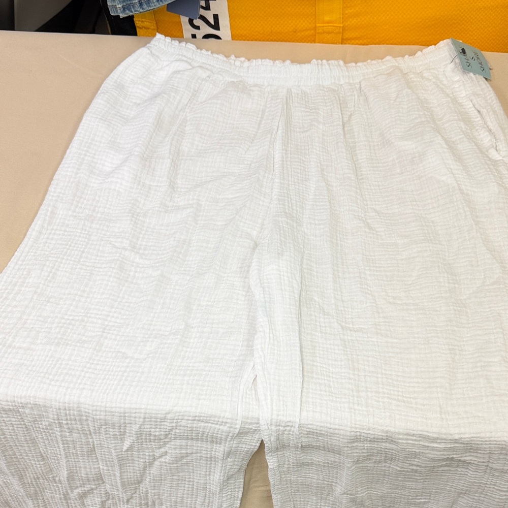 Shade & Shore White Gauze Elastic Waist Pants white swim cover up size XL new